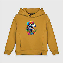 Детское худи оверсайз Череп тираннозавра с яркими цветами, мексиканский