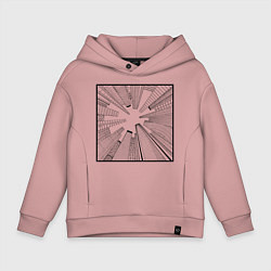 Толстовка оверсайз детская Небоскребы: перспектива города снизу в стиле графи, цвет: пыльно-розовый