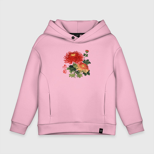 Детское худи оверсайз Красные хризантемы / Светло-розовый – фото 1