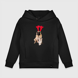 Детское худи оверсайз Мопс с ушками и котёнок