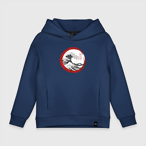 Детское худи оверсайз Волна от Канагава / Тёмно-синий – фото 1