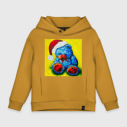 Детское худи оверсайз Плюшевый синий Санта мишка