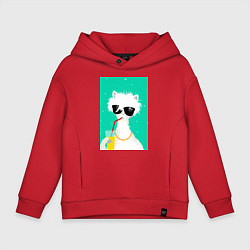 Толстовка оверсайз детская Лама-альпака на чиле с бокалом, цвет: красный