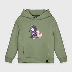 Толстовка оверсайз детская Шогун Райден и лисичка Мико, цвет: авокадо