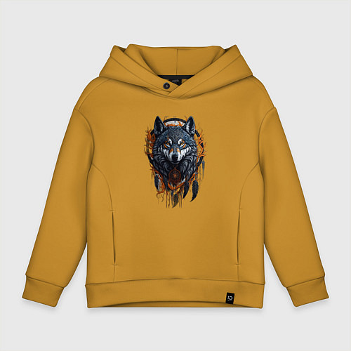 Детское худи оверсайз Волк и ловец снов / Горчичный – фото 1