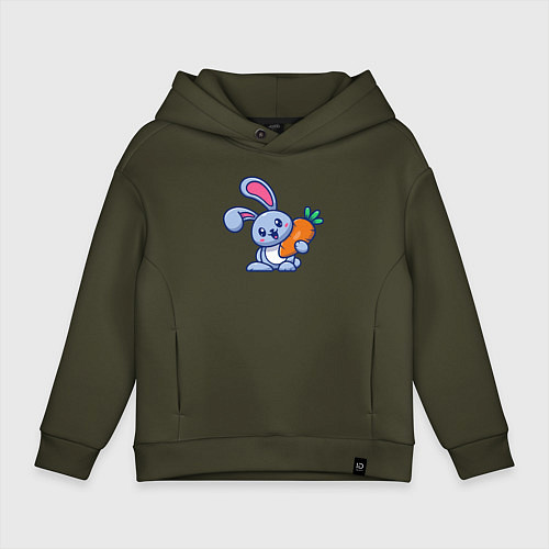Детское худи оверсайз Весёлый зайчик с морковкой / Хаки – фото 1