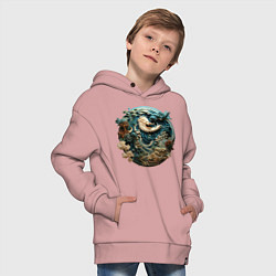 Толстовка оверсайз детская Китайский дракон в круге, цвет: пыльно-розовый — фото 2
