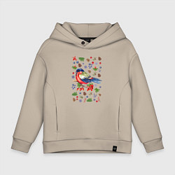 Толстовка оверсайз детская Снегирь на ветке зимой, цвет: миндальный