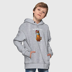 Толстовка оверсайз детская Рождественский котик, цвет: меланж — фото 2