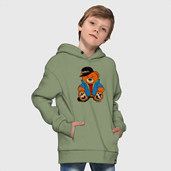 Толстовка оверсайз детская Мишка Марат в куртке, цвет: авокадо — фото 2