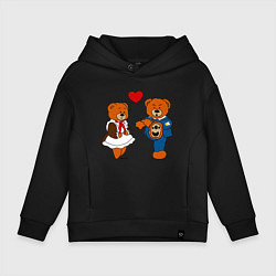 Толстовка оверсайз детская Мишки: Айгуль и Марат, цвет: черный