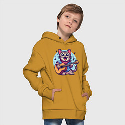 Толстовка оверсайз детская Полосатый кот играет на гитаре, цвет: горчичный — фото 2