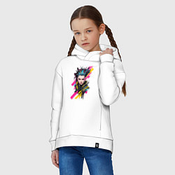 Толстовка оверсайз детская Портрет девушки Cyberpunk 2077, цвет: белый — фото 2