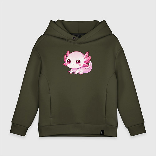 Детское худи оверсайз Милый аксолотль / Хаки – фото 1