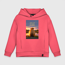 Детское худи оверсайз Капибара на берегу реки: страх это не повод не дел