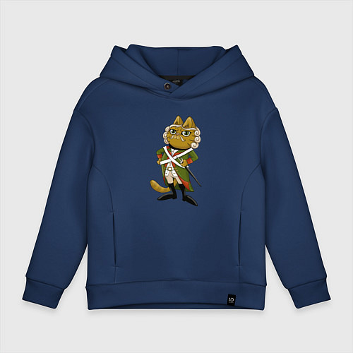 Детское худи оверсайз Кот-солдат / Тёмно-синий – фото 1