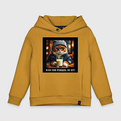 Детское худи оверсайз Рыжий кот: если лев голоден он ест - пафосная цита