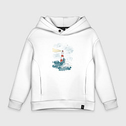 Детское худи оверсайз Маяк и волны - акварель