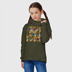 Толстовка оверсайз детская Золотые глаза разного цвета в стиле стимпанк, цвет: хаки — фото 2