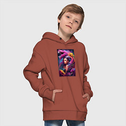 Толстовка оверсайз детская Ведьма и оборотни - хэллоуин нейросеть, цвет: кирпичный — фото 2