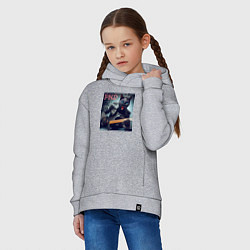 Толстовка оверсайз детская Чёрный котяра - панк гитарист, цвет: меланж — фото 2