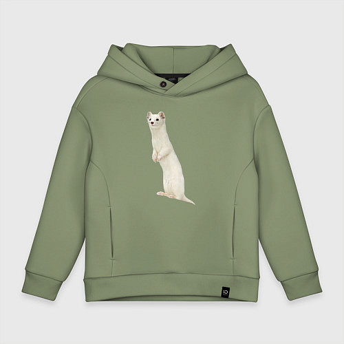 Детское худи оверсайз Белая ласка стоя / Авокадо – фото 1