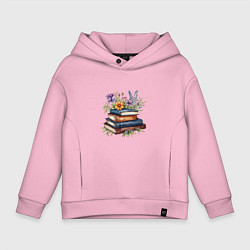 Детское худи оверсайз Стопка книг с полевыми цветами