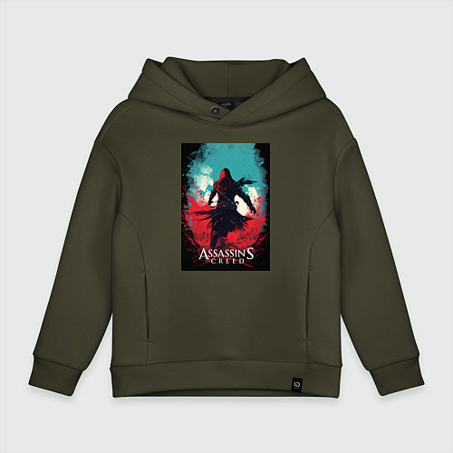 Детское худи оверсайз Assassins creed red blue abstract / Хаки – фото 1