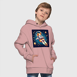 Толстовка оверсайз детская Реактивный корги в космосе, цвет: пыльно-розовый — фото 2