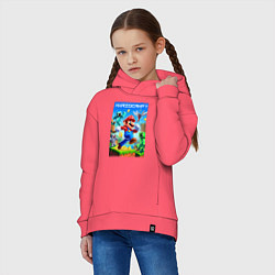 Толстовка оверсайз детская Mario in Minecraft - ai art collaboration, цвет: коралловый — фото 2