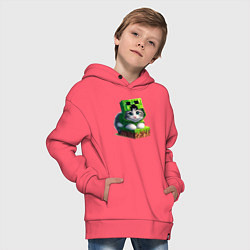 Толстовка оверсайз детская Kitten creeper collaboration - ai art, цвет: коралловый — фото 2