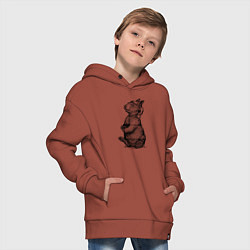 Толстовка оверсайз детская Заяц в новогодней шапке, цвет: кирпичный — фото 2