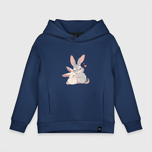 Детское худи оверсайз Зайки обнимайки / Тёмно-синий – фото 1