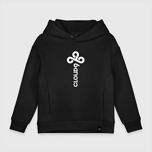 Детское худи оверсайз Cloud9 - vertical logo / Черный – фото 1