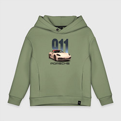 Толстовка оверсайз детская Немецкий спортивный автомобиль Порше 911, цвет: авокадо