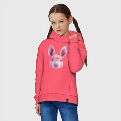 Толстовка оверсайз детская Розовый заяц - портрет кролика, цвет: коралловый — фото 2