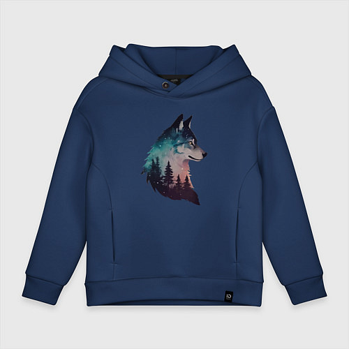 Детское худи оверсайз Волк силуэт / Тёмно-синий – фото 1