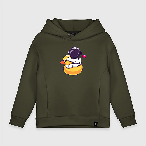 Детское худи оверсайз Космонавт и утёнок / Хаки – фото 1