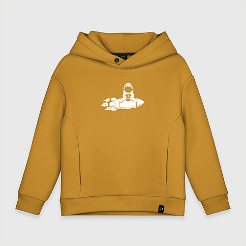 Детское худи оверсайз Космонавт сидит на ракете / Горчичный – фото 1