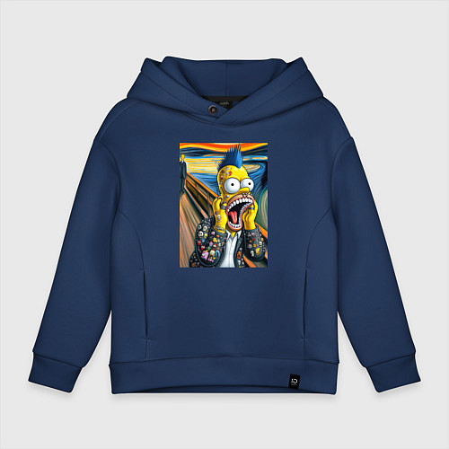 Детское худи оверсайз Гомер Симпсон кричит - мем нейросеть / Тёмно-синий – фото 1