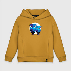 Толстовка оверсайз детская Семья филинов на фоне большой луны, цвет: горчичный