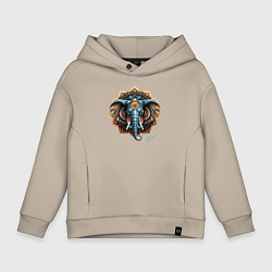 Детское худи оверсайз Слон с узорами на фоне мандалы