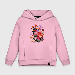 Толстовка оверсайз детская Лиса цветочный силуэт, цвет: светло-розовый