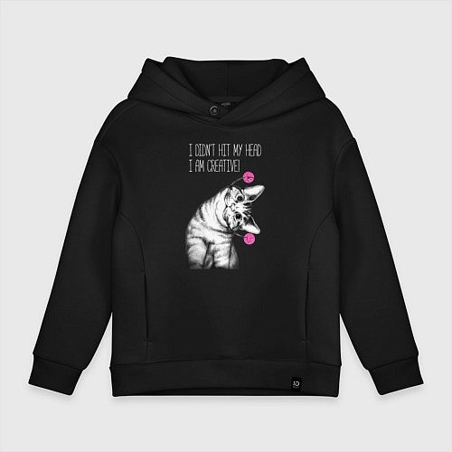Детское худи оверсайз Я не ударился головой - я креативный / Черный – фото 1
