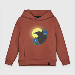 Толстовка оверсайз детская Чёрный ворон на ветке под луной, цвет: кирпичный