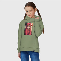 Толстовка оверсайз детская Евангелион Аска Лэнгли Сорью кошка, цвет: авокадо — фото 2