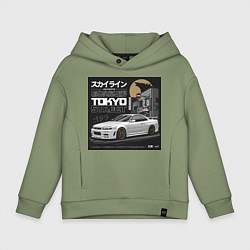 Толстовка оверсайз детская Nissan Skyline годзила, цвет: авокадо