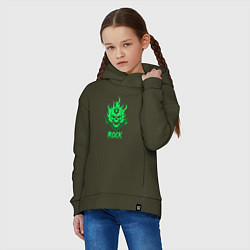 Толстовка оверсайз детская Яркий зеленый череп рок, цвет: хаки — фото 2
