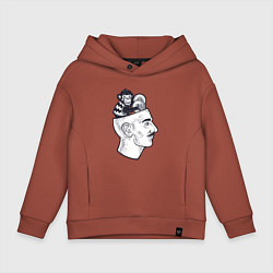 Толстовка оверсайз детская Обезьяна в голове, цвет: кирпичный