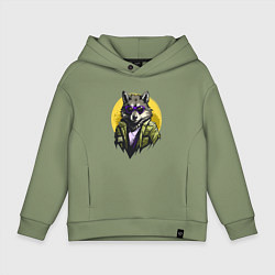Толстовка оверсайз детская Брутальный волк в стиле гранж, цвет: авокадо